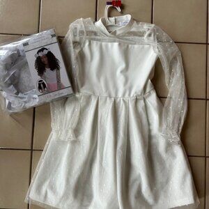 Girls White Party Wedding Dress, Size 8 with Headdress, New